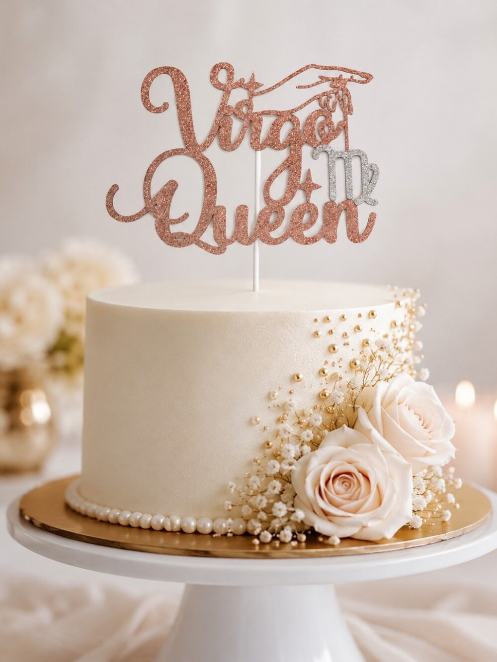 Virgo Queen Cake Topper Rose Gold & Silver Glitter Zodiac Birthday‎ Party Decor